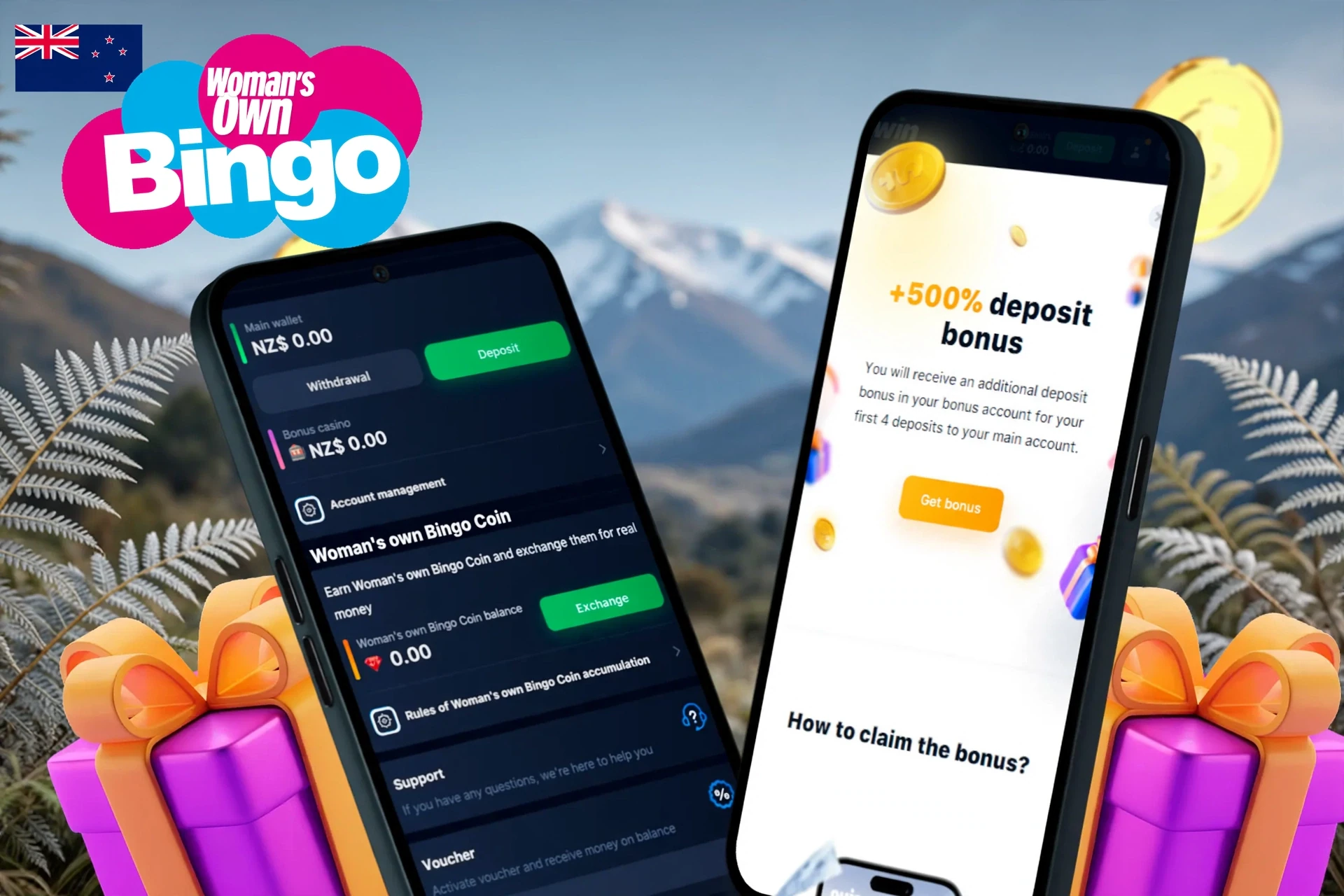 deposit and withdrawal screen showing wallet balance, account management options, and a 50% up to £50 Games Bonus offer