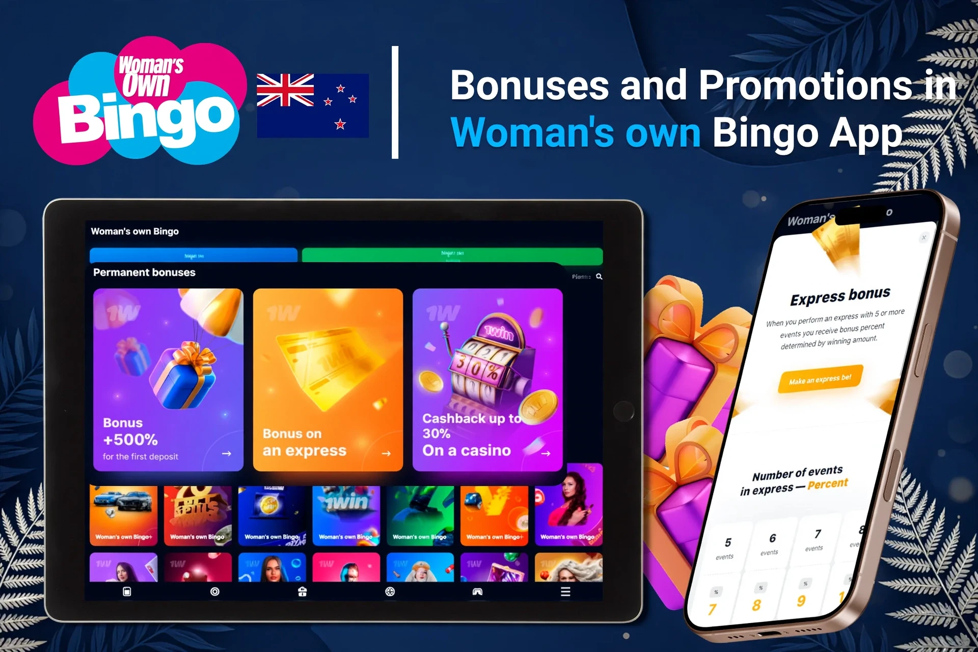 Bonuses and promotions available in the Woman's Own Bingo app