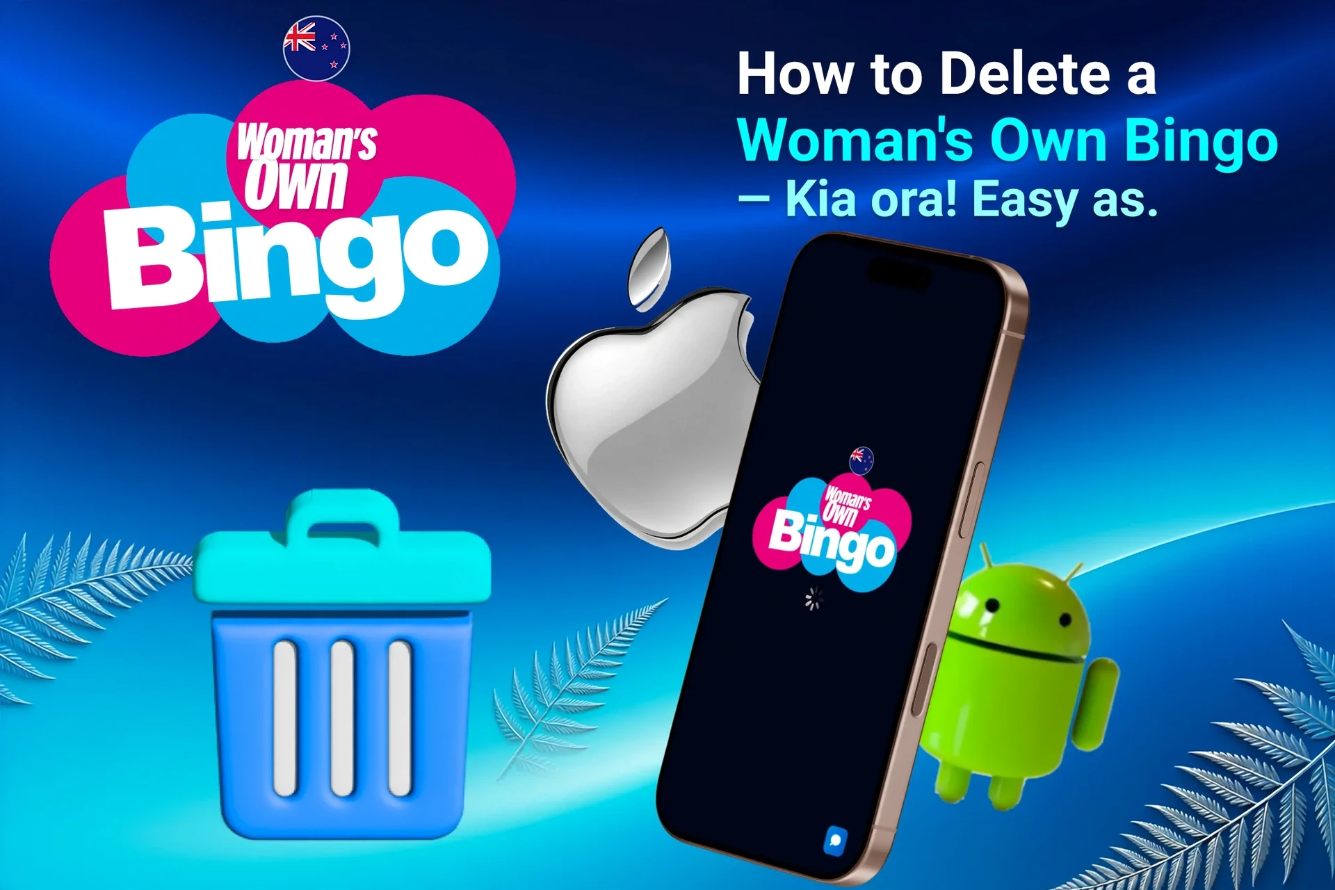 Instructions on how to delete the application from iOS and Android devices, shown with app icons