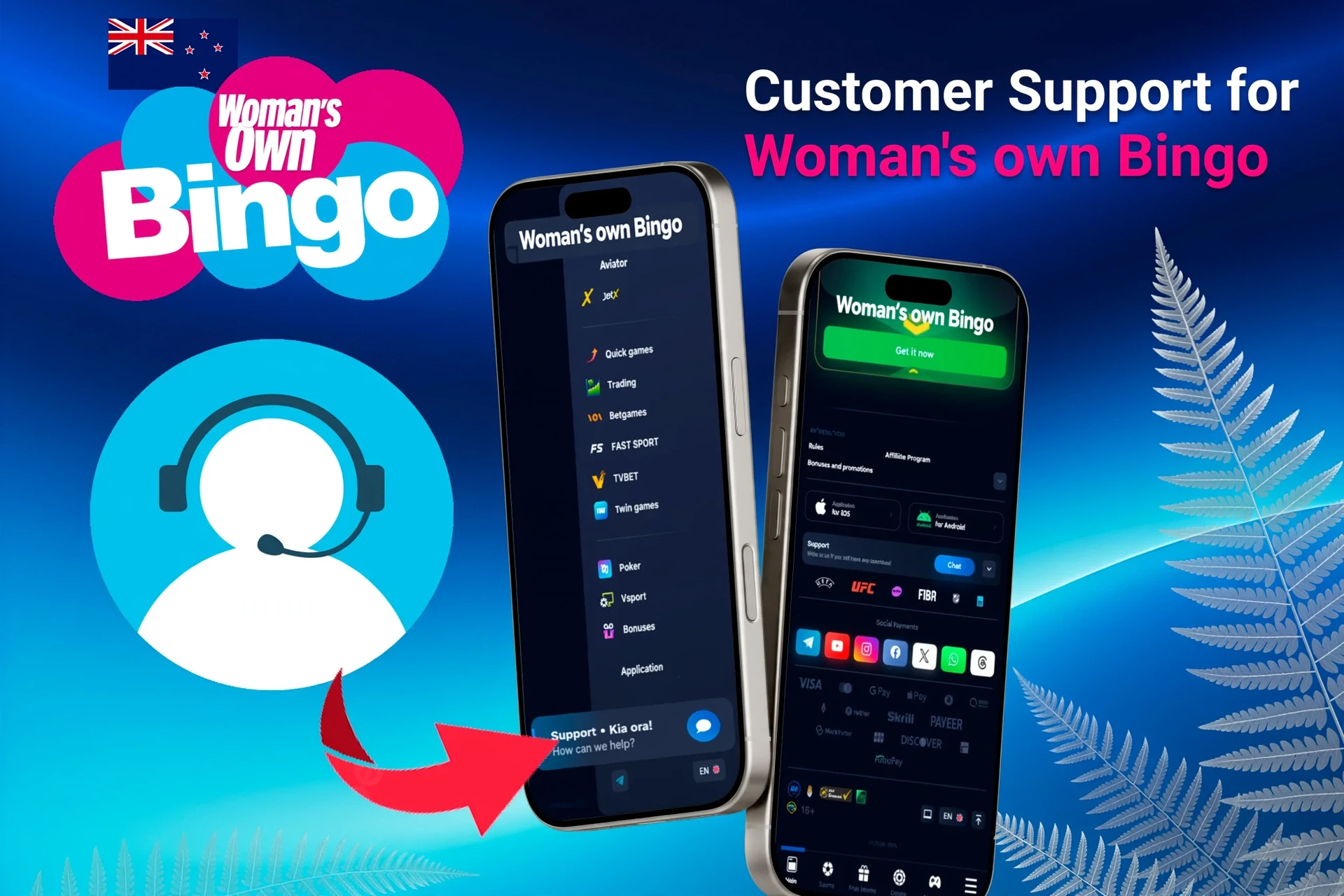 Customer support feature for the app, highlighting options for contacting support through the app