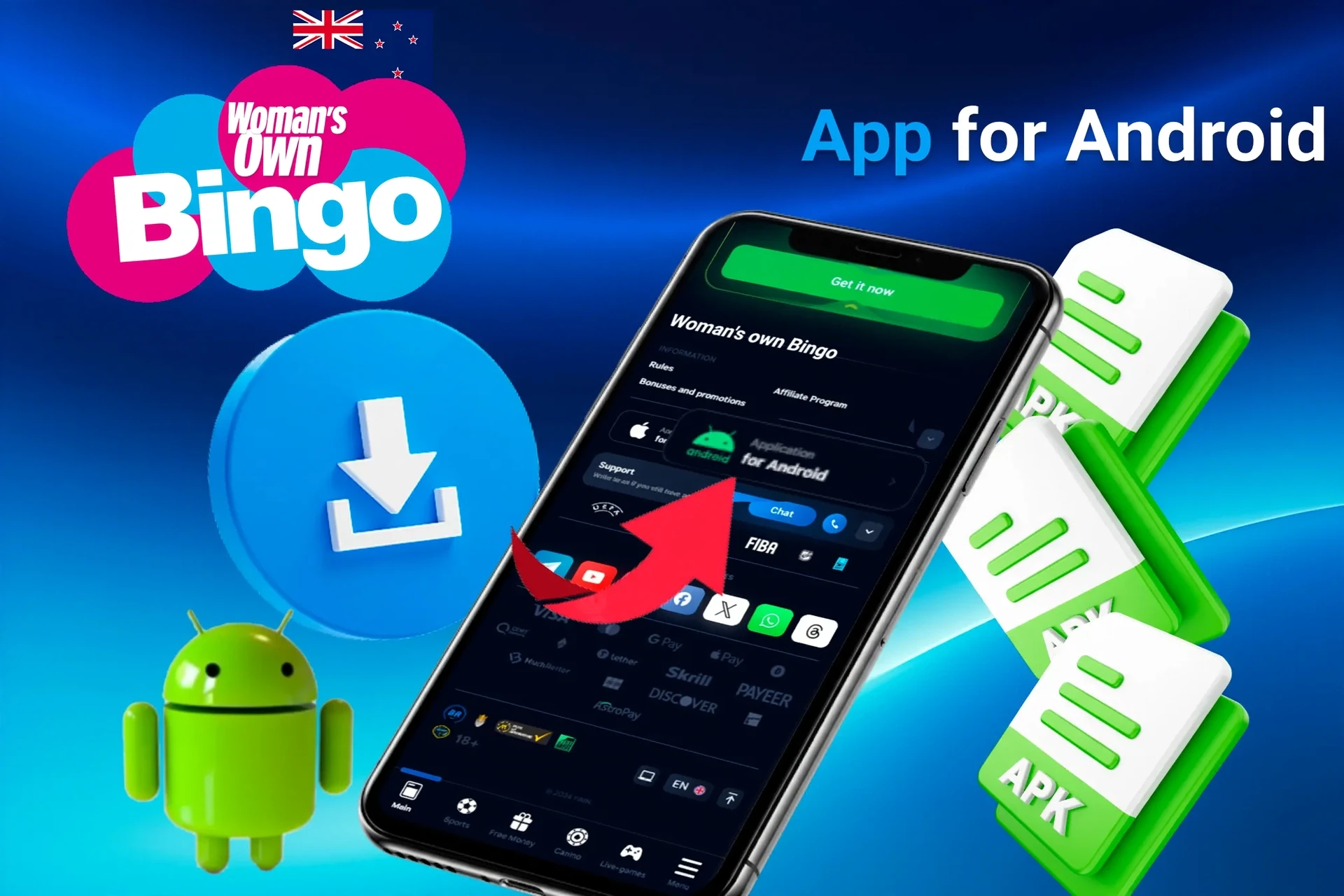Android access process with site shortcut and Android mascot for Woman's Own Bingo