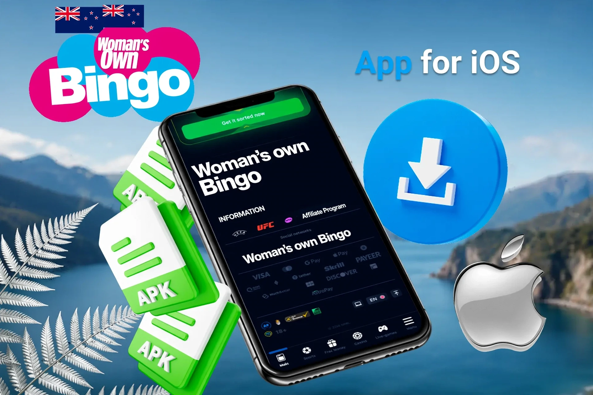 iOS access via home-screen shortcut for Woman's Own Bingo with Apple logo