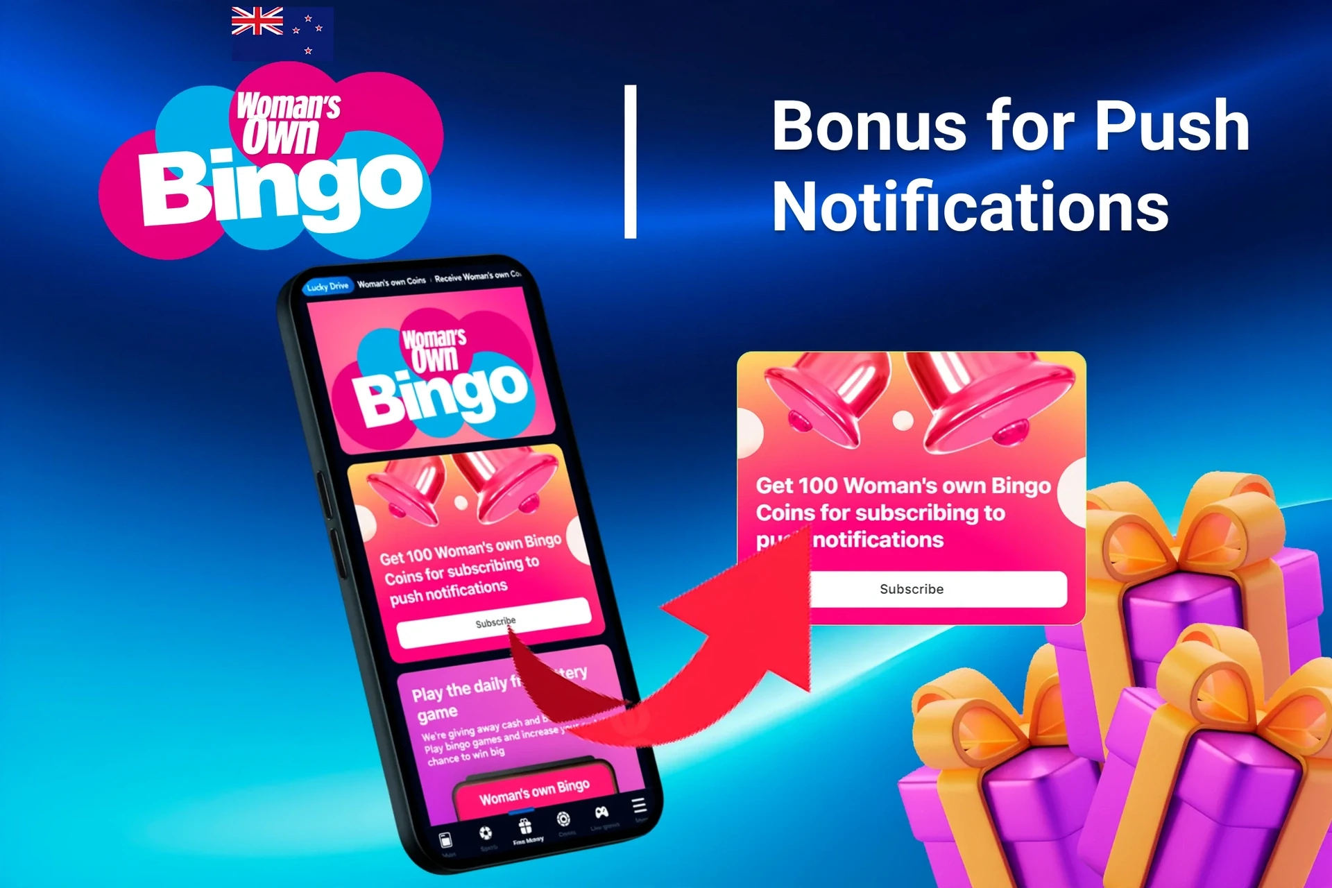 mobile site showing bonus offers and promotions with coins and poker-related graphics